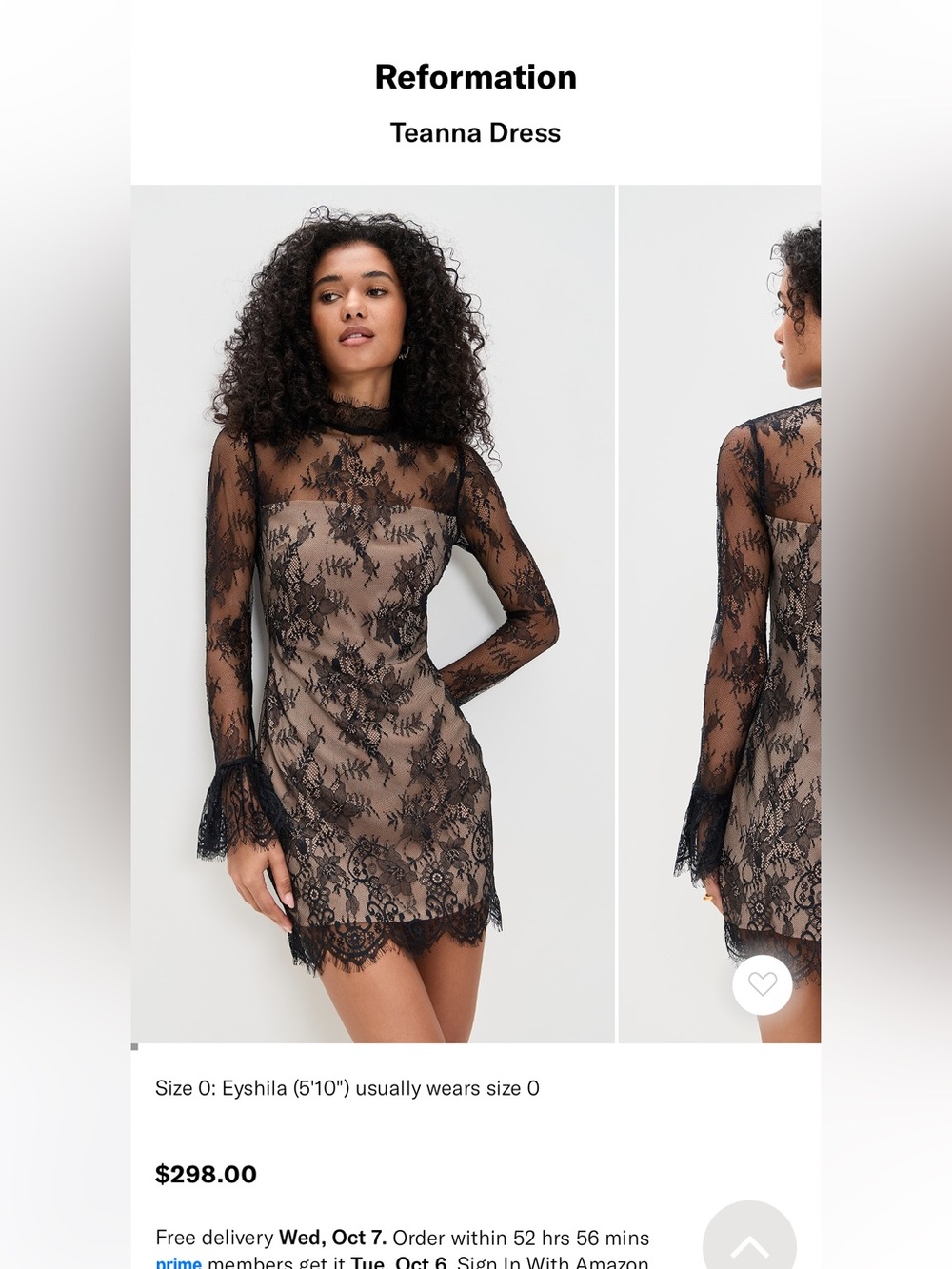 Reformation Teanna Lace Sheer Long Sleeve Dress - Black over Nude